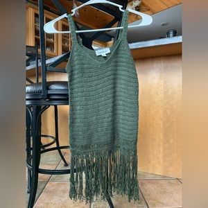 Summer/fall fringe knit tank top. Size XS. Army green color. Never been worn!
